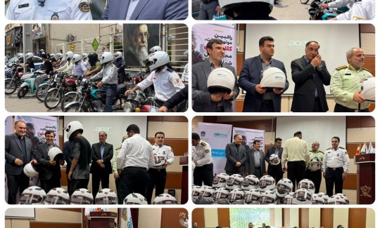 توزیع کلاه ایمنی میان موتورسواران قانون‌مند توسط بیمه دی  با همکاری پلیس راهور 